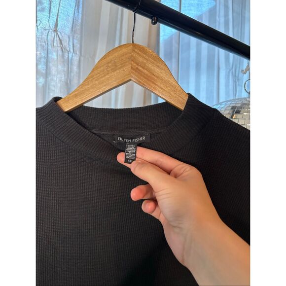 Eileen Fisher Black Waffle Knit Longsleeve - Picture 3 of 5